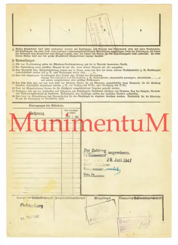 Frachtbrief Kurt Heydt OBERROT BACKNANG an Volksschule BOPFINGEN US-Zone 1947