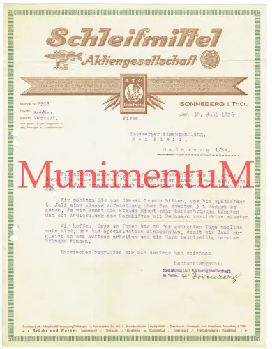 Schleifmittel Aktiengesellschaft SONNEBERG i. Thüringen - Stilllegung 1926