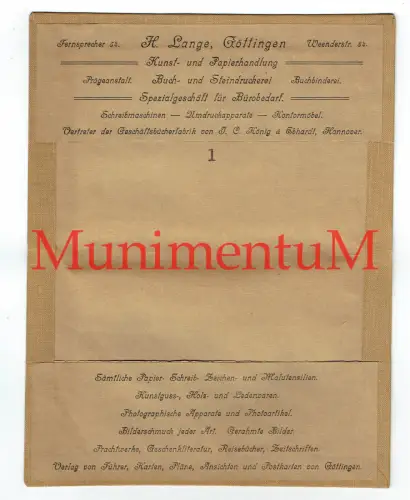 Kunst- Papierhandlung H. Lange GÖTTINGEN Mappe Mäppchen aus Leinen + Pappe