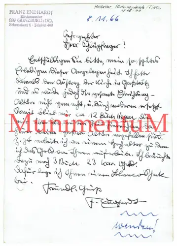 Karte KIRCHENMALER F. Endhardt / Günzburg, AK Hinterhornbach Goldbestellung 1966