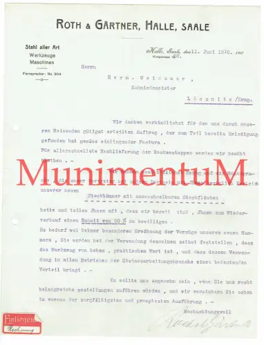 Werkzeuge + Maschinen Roth & Gärtner HALLE / Saale Offerte Rechnung 1910 F421