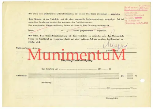Deutsche Reichsbahn HALLE / SAALE Unterschiedsberechnung wg Fehler 1961 BUDAPEST