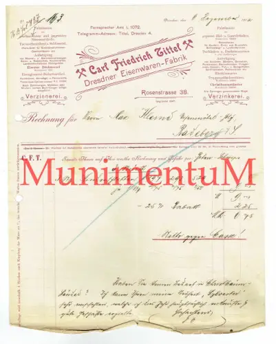 Dresdner Eisenwaren-Fabrik Carl Friedrich Zittel Verzinnerei Verzinkerei DRESDEN