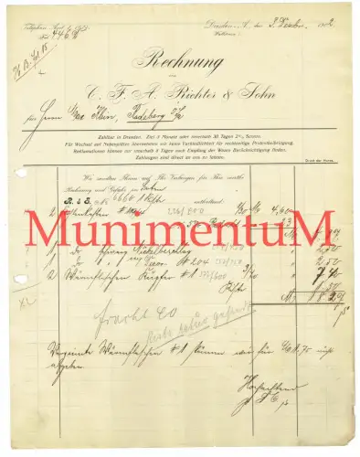 Richter & Sohn DRESDEN - Rechnung Reklame Werbung Offerte Briefbogen 1902