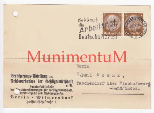 Reichsverband der Geflügelwirtschaft BERLIN-WILMERSDORF Versicherungs-Abteilung