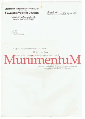 Deutsche Frischei-Absatz-Genossenschaft BAUTZEN Landesbauernschaft Sachsen 1934