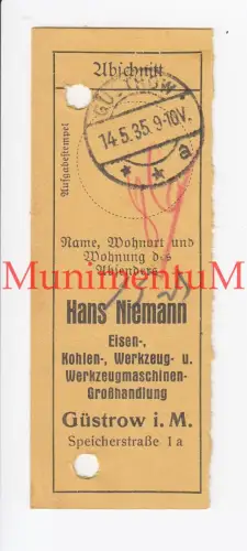 Wekzeugmaschinen-Großhandlung H. Niemann GÜSTROW i. Mecklenburg Abschnitt 1935