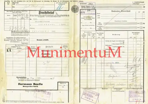 Frachtbrief Messgeräte-Fabrik H. Nestle DORNSTETTEN über HORB 1933 n. MAINHARDT