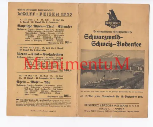Wolff-Reisen LEIPZIG 1937 Gesellschaftsreise Schwarzwald Schweiz Bodensee D-Zug