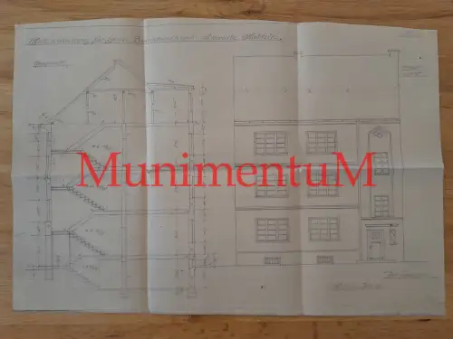 Bauplan Bauzeichnung für Mietswohnhaus MALCHIN 1927 Bauunternehmer Schwartz