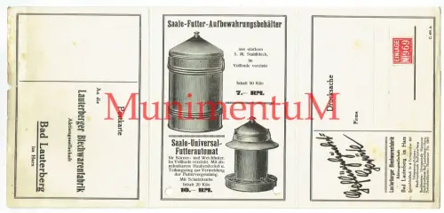 Blechwarenfabrik BAD LAUTERBERG Saale Universal-Futterautomat Geflügel Reklame