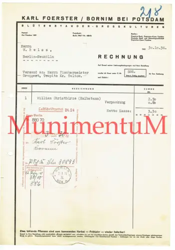K. Foerster BORNIM bei POSTDAM - Rechnung 1936 - Groggert TEUPITZ - Lastschrift