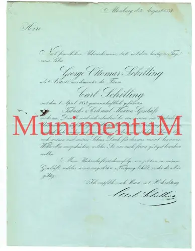 Tabak- & Kolonialwarengeschäft C. Schilling ALTENBURG Brief 1854 Führungswechsel