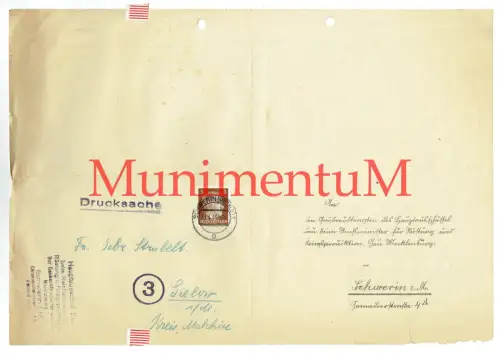 Drucksache: Meldebogen Beschäftigte SCHWERIN 1944 GIELOW Reichsminister Rüstung