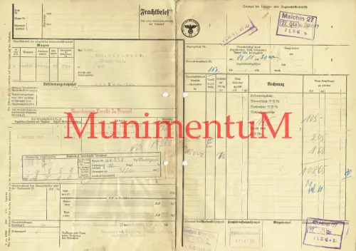 Frachtbrief Seestadt WISMAR Holzhandlung Baumann & Paetow 1942 nach GIELOW