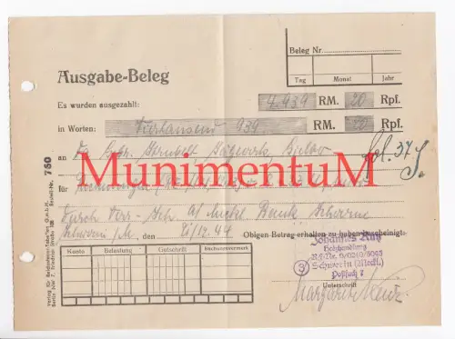 Holzhandlung Johannes Ruß SCHWERIN | Ausgabe-Beleg Quittung Wechsel 1944