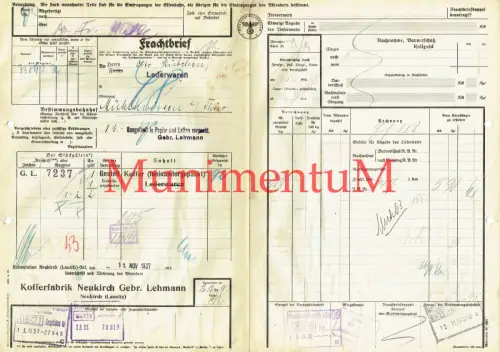 Frachtbrief Kofferfabrik NEUKIRCH (Lausitz) Gebr. Lehmann 1937 nach MÜHLHAUSEN