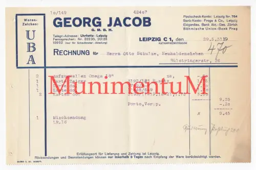 Uhrmacher? Georg Jacob GmbH LEIPZIG - Rechnung 1931 n. NEUHALDENSLEBEN