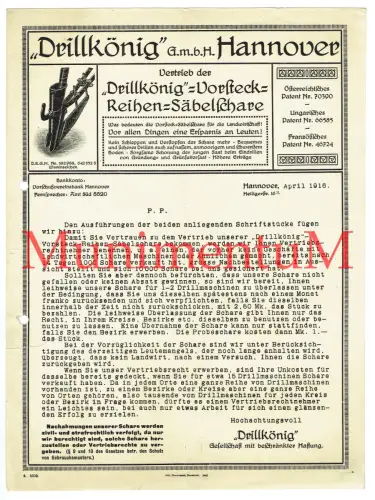 Drillkönig GmbH HANNOVER - Briefbogen Schreiben 1916