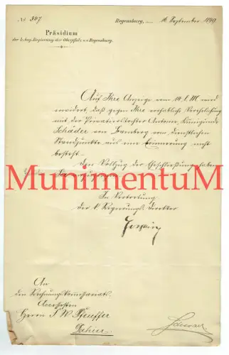 Präsidium kgl. bay. Regierung Oberpfalz REGENSBURG, Erlaubnis Eheschließung 1899