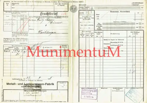 Frachtbrief DRG Metall- & Lackierwaren-Fabrik LUDWIGSBURG 1935 nach WAIBLINGEN