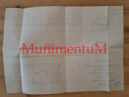 Bauzeichnung Stallung auf Gut Voßhagen (VOSSHAGEN) Mecklenburg 1913 Stavenhagen