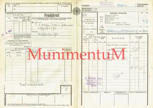 Frachtbrief 1937 Sped Walch MÜHLHAUSEN Kinkel AG DANZIG BRESLAU STETTIN GLEIWITZ
