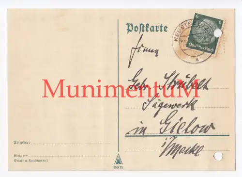 Rittergutsbesitzer Lemcke GROß DRATOW - Postkarte 1937 v. Verwalter? NEUSTRELITZ
