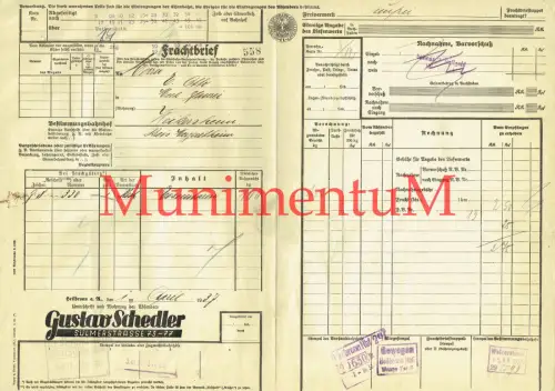 Frachtbrief 1937 DRG | Gustav Schedler HEILBRONN nach WEIKERSHEIM