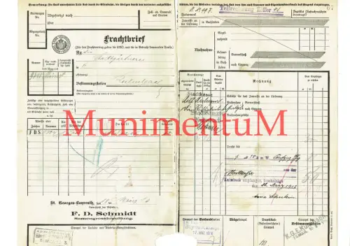 Frachtbrief 1913 Samengroßhandlung Schmidt ST. GEORGEN-BAYREUTH nach KULMBACH