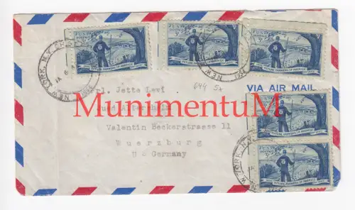 Air Mail Luftpost JÜDISCHES ALTERSHEIM nach WÜRZBURG , Amerika 1934 Kuvert Levi