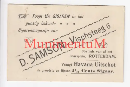 Visitenkarte Werbung D. Samson ROTTERDAM Sigaren Havana Uitschot ZIGARREN 1910er