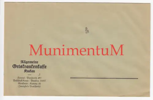 Allgemeine Ortskrankenkasse KUCKAU Fernruf PANSCHWITZ - Leerer Kuvert
