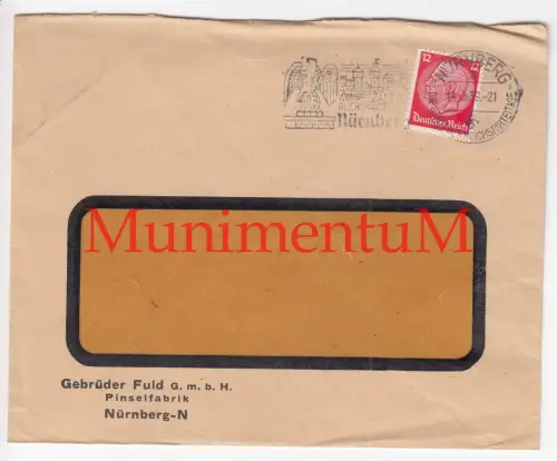 Pinselfabrik Gebrüder Fuld GmbH NÜRNBERG Stadt Reichsparteitag leererKuvert 1939