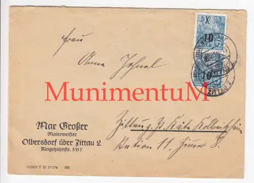 Malermeister Max Großer OLBERSDORF über ZITTAU - leerer Kuvert DDR