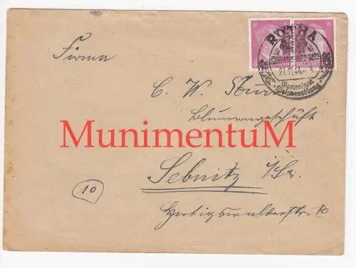 TRACHENAU Krs. BORNA über RÖTHA nach SEBNITZ 1944 - leerer Kuvert