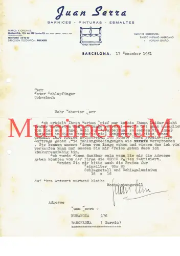 Vermittler Vertreter Juan Serra BARCELONA - Anfrage Gold Edelmetall 1951