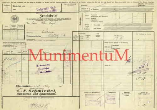 Frachtbrief 1928 Spedition & Lagerhaus Schmiedel CHEMNITZ Firma Siegel BUCHHOLZ