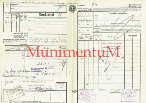 Frachtbrief 1935 Feuerlöschgeräte Hermann Unbehauen FELLBACH Feuerwehrschläuche