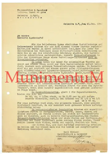 Hammermüller & Naundorf OELSNITZ i. Vogtland 1940 Bezirksledergroßhandlung