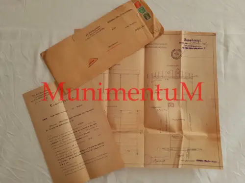 Bauplan Bauerlaubnis Schuppen in GIELOW Baupolizeibehörde MALCHIN 1928 Nachnahme