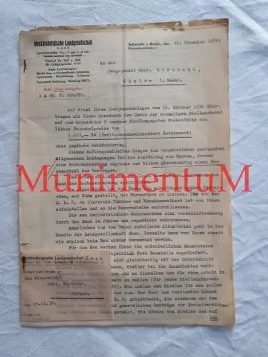 Mecklenburgische Landgesellschaft SCHWERIN Umbau Stellmacherei BREDENFELDE 1932