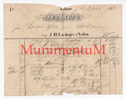 J. H. Lampe & Sohn ANKUM - Rechnung 1856 an Gers zu STOCKUM (Bauernschaft)