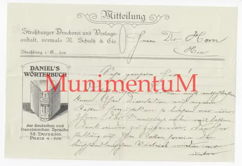 Straßburger Druckerei & Verlagsanstalt STRAßBURG im Elsass - Mitteilung um 1900