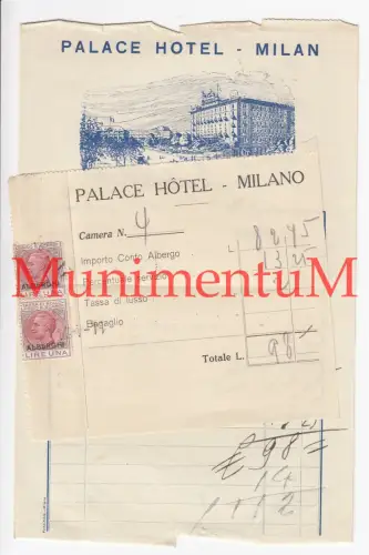 Palace Hotel MILAN MILANO MAILAND - Rechnung Briefmarken 1924