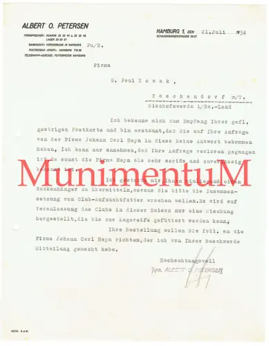 Albert O. Petersen HAMBURG - Offerte 1932 , Fa. Heyn RIESA Zuverlässigkeit