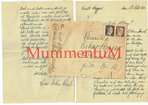 Brief 1944 ESSEN Chaos an Bahnhöfen PADERBORN OTTBERGEN BOCHUM WITTEN DORTMUND