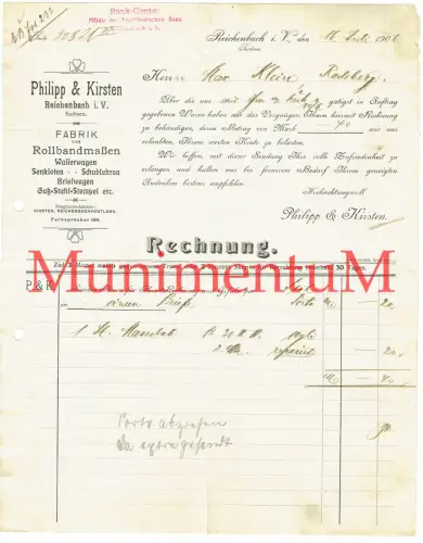 Fabrik Wasserwagen Briefwagen Schublehren Philipp & Kirsten REICHENBACH iV 1906