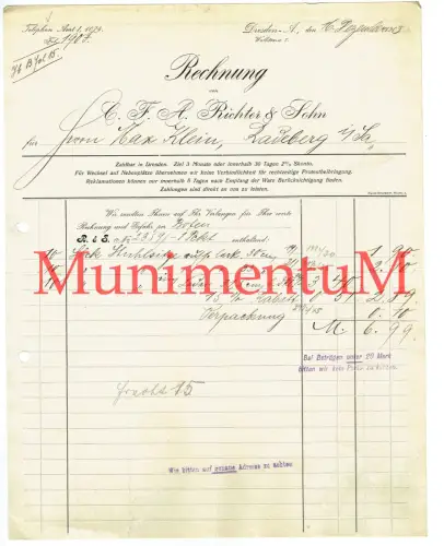 G. F. A. Richter & Sohn DRESDEN - Rechnung 1906 über Stuhlsitze