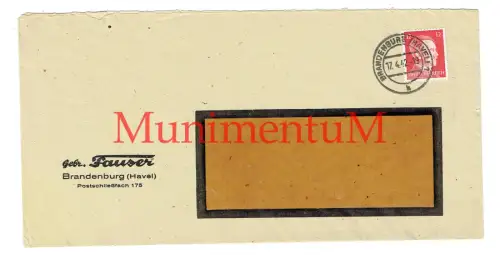 Firma Gebrüder Fauser BRANDENBURG HAVEL - leerer Kuvert 1942